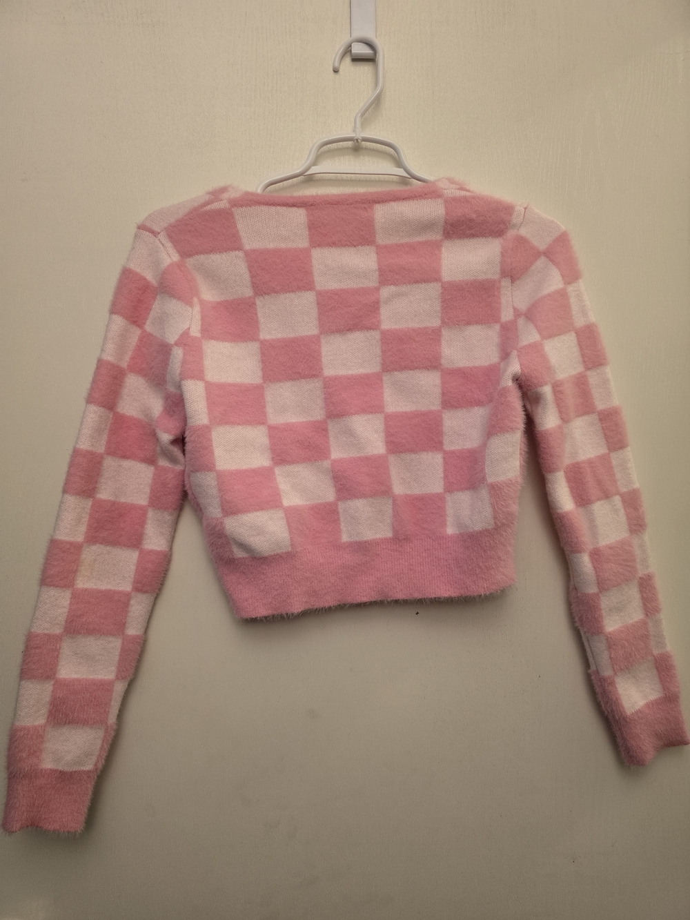 Shein Pink & White Checker Knit Cardigan Sweater - Picture 3 of 3